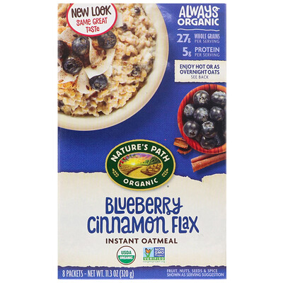 Купить Nature's Path Organic Instant Oatmeal, Blueberry Cinnamon Flax, 8 Packets, 11.3 oz (320 g)
