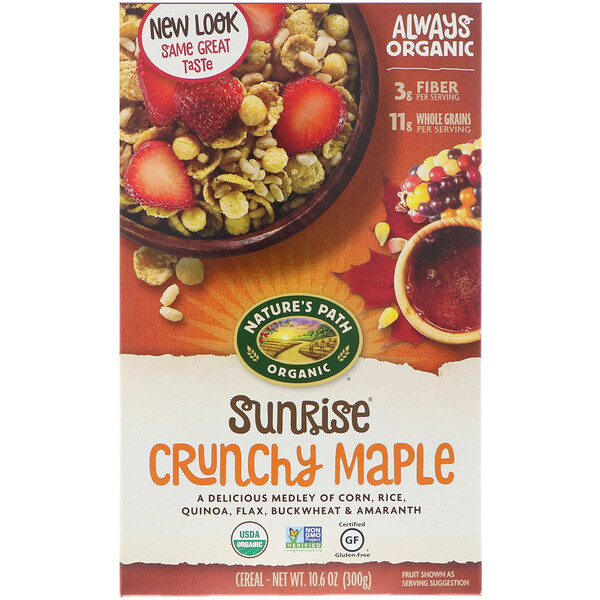 Nature's Path, オーガニック、Sunrise（サンライズ）クランチーメープルシリアル、グルテンフリー、300g（10.6オンス）