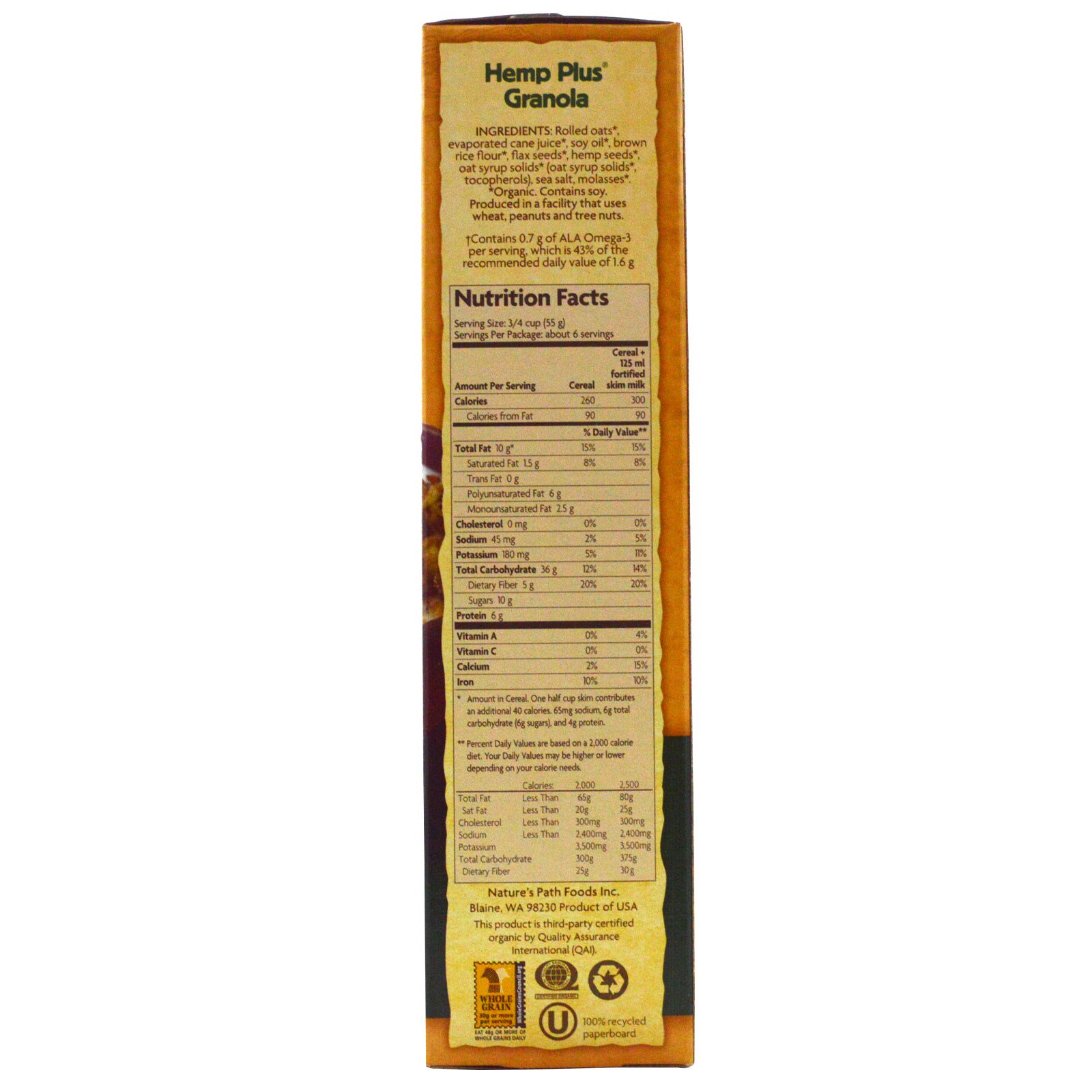 Nature's Path, Organic Hemp Plus Granola Cereal, 11.5 oz (325 g)