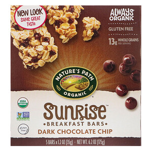 Отзывы о Натурес Пат, Organic, Sunrise Breakfast Bars, Dark Chocolate Chip, 5 Bars, 1.2 oz (35 g)