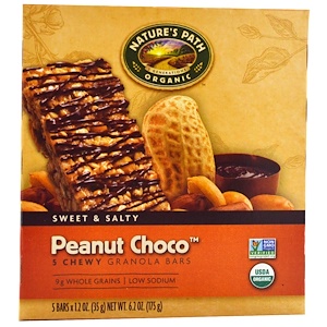 Отзывы о Натурес Пат, Organic, Chewy Granola Bars, Peanut Choco, 5 Bars, 1.2 oz (35 g) Each