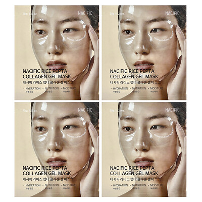 Nacific, Rice Pepta Collagen Gel Beauty Mask, 4 Sheets, 1.23 oz Each