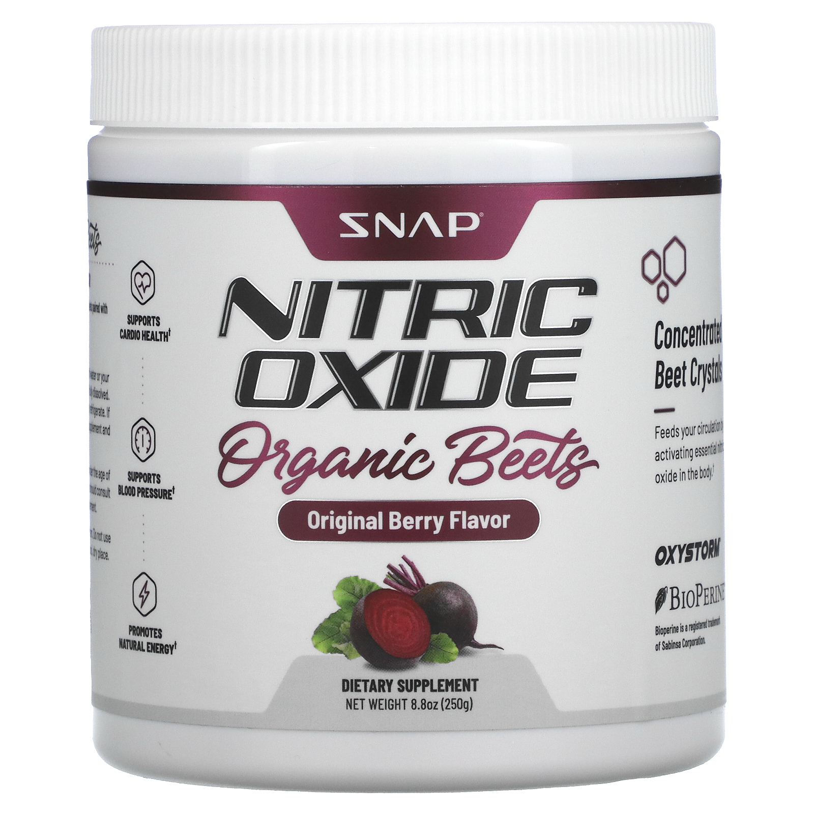Snap Supplements, Nitric Oxide, Organic Beets, Original Berry, 8.8 oz