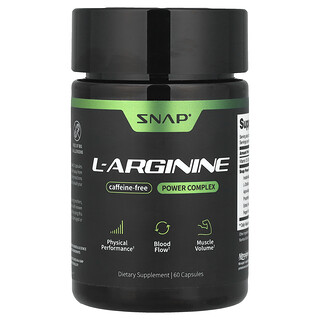Snap Supplements, L-arginín, bez kofeínu, 60 kapsúl