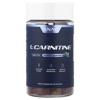 Snap Supplements, L-karnitin gumeni bomboni, borovnica, bez šećera, 60 gumenih bombona (250 mg po gumenom bombonu)