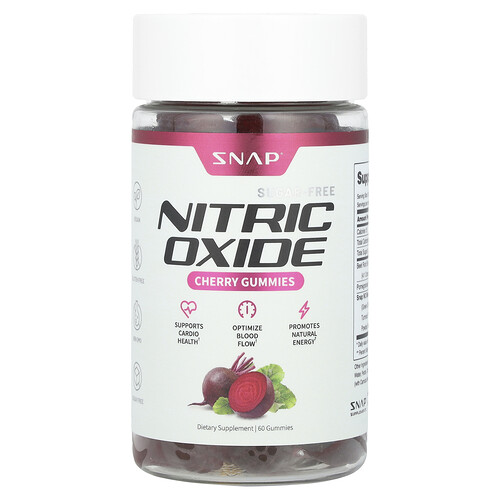 Snap Supplements Nitric Oxide Gummies, Cherry, Sugar-Free, 60 Gummies
