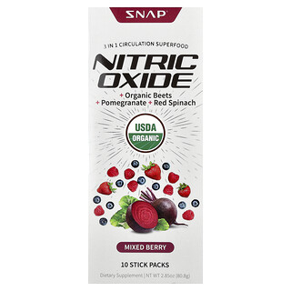 Snap Supplements, Nitric Oxide, 3-in-1 Circulation Superfood, Mixed Berry, 10 Stick Packs, 0.29 oz (8.1 g) Each