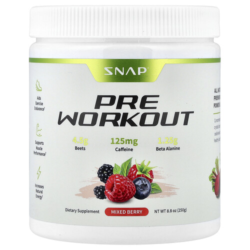 Snap Supplements, Pre Workout, Mixed Berry, vor dem Workout, gemischte Beeren, 250 g (8,8 oz.)