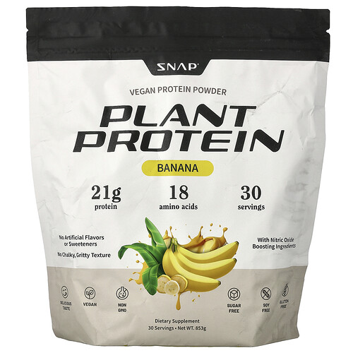 Snap Supplements Plant Protein, Vegan Protein Powder, Banana, 853 g