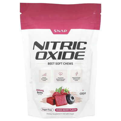 Product Image for Snap Supplements, Nitric Oxide Beet Soft Chews, Sugar Free, Mixed Berry, 60 Soft Chews