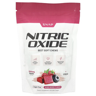 Snap Supplements, Comprimidos masticables blandos de remolacha con óxido nítrico, Sin azúcar, Bayas mixtas, 60 comprimidos masticables blandos