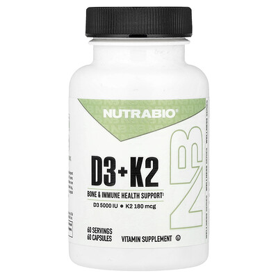 Product Image for NutraBio, D3 + K2, 60 Capsules