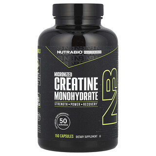 NutraBio, Rendimiento, Monohidrato de creatina micronizado, 150 cápsulas (833 mg por cápsula)