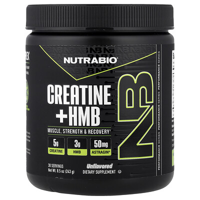 NutraBio, Creatina con HMB, Sin sabor, 243 g (8,5 oz)
