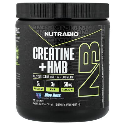 NutraBio, Creatina con HMB, Razz azul, 308 g (10,89 oz)