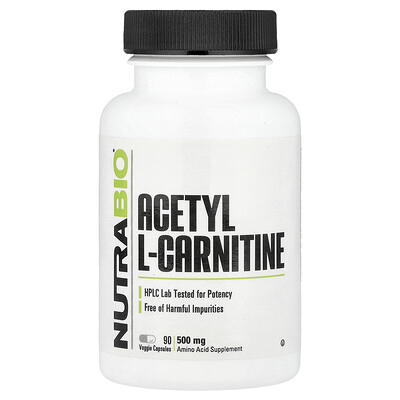 NutraBio, Acetil L-carnitina, 500 mg, 90 cápsulas vegetales