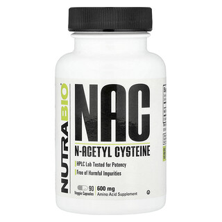 NutraBio, NAC, 600 mg, 90 cápsulas vegetales