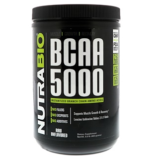 NutraBio Labs, BCAA 5000, Необработанный продукт без вкусовых добавок, 0,9 фунта (400 г)