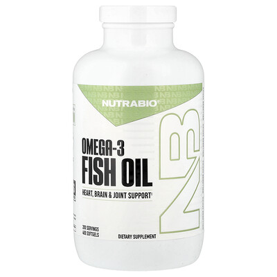 NutraBio, Aceite de pescado con omega-3, 400 cápsulas blandas (1000 mg por cápsula blanda)