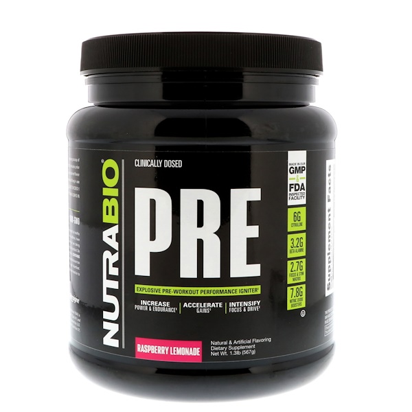 NutraBio Labs, PREWorkout, Raspberry Lemonade, 1.3 lb (567 g) iHerb