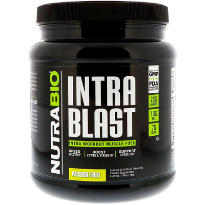 NutraBio Labs Intra Blast, Intra Workout Muscle Fuel, Passion Fruit, 1.6 lb (718 g)