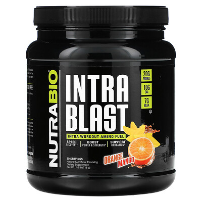 

NutraBio Labs Intra Blast, заряд аминокислот во время тренировки, со вкусом апельсина и манго, 718 г (1,6 фунта)