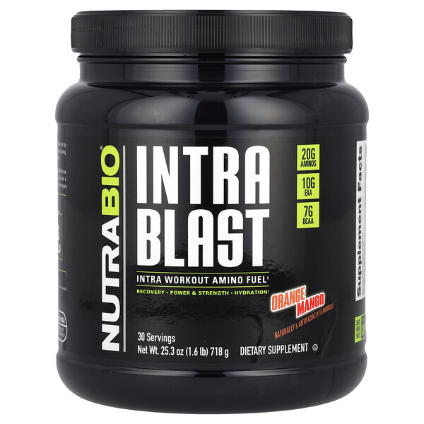 NutraBio Intra Blast, Intra Workout Amino Fuel, Orange Mango, 1.6 lb (718 g)