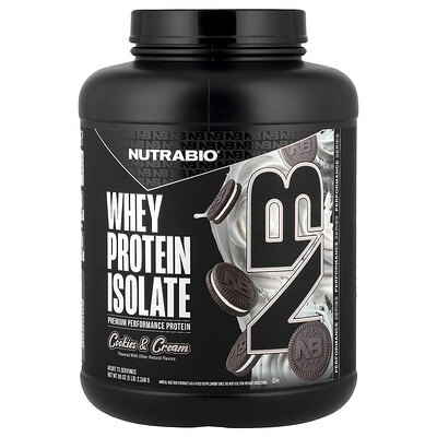 NutraBio, Aislado de proteína de suero de leche, Galletas y crema, 2268 g (5 lb)