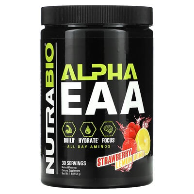 

NutraBio Labs Alpha EAA, незаменимые альфа-аминокислоты, клубника и лимон, 458 г (1 фунт)