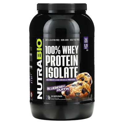 

NutraBio Labs 100% Whey Protein Isolate Blueberry Muffin 2 lb (907 g)