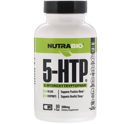 NutraBio Labs 5-гидрокситриптофан, 200 мг, 90 растительных капсул