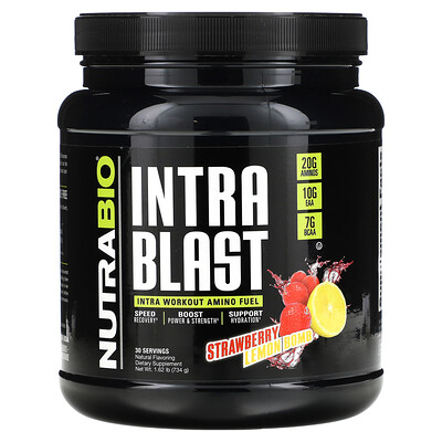 NutraBio Labs Intra Blast, заряд аминокислот для восстановления после тренировки, клубника с лимоном, 740 г