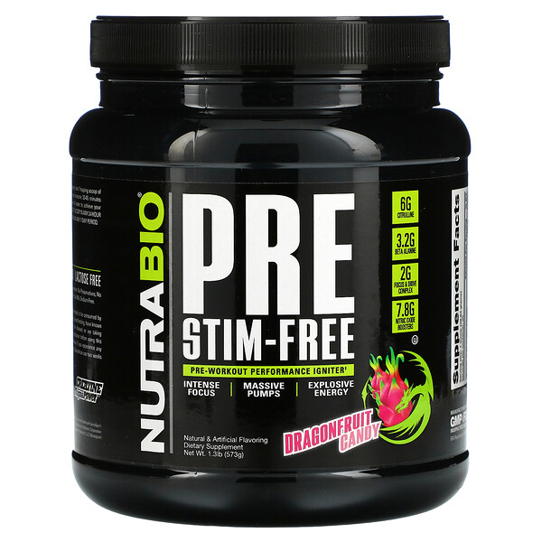 NutraBio Labs‏, PRE-Workout, ללא ממריצים, בטעם Dragonfruit Candy, מכיל 573 גרם (1.3 פאונד)