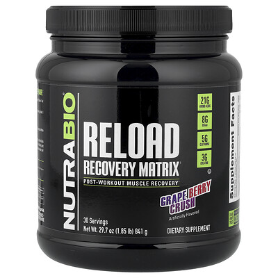 NutraBio, Reload Recovery Matrix, Triturado de uva y bayas`` 841 g (1,85 lb)