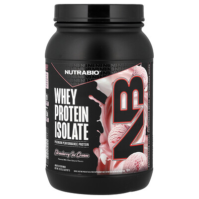 NutraBio, Aislado de proteína de suero de leche, Helado de fresa`` 907 g (2 lb)