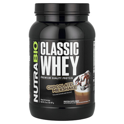 Product Image for NutraBio, Classic Whey Protein, Chocolate Milkshake, 2 lb (907 g)