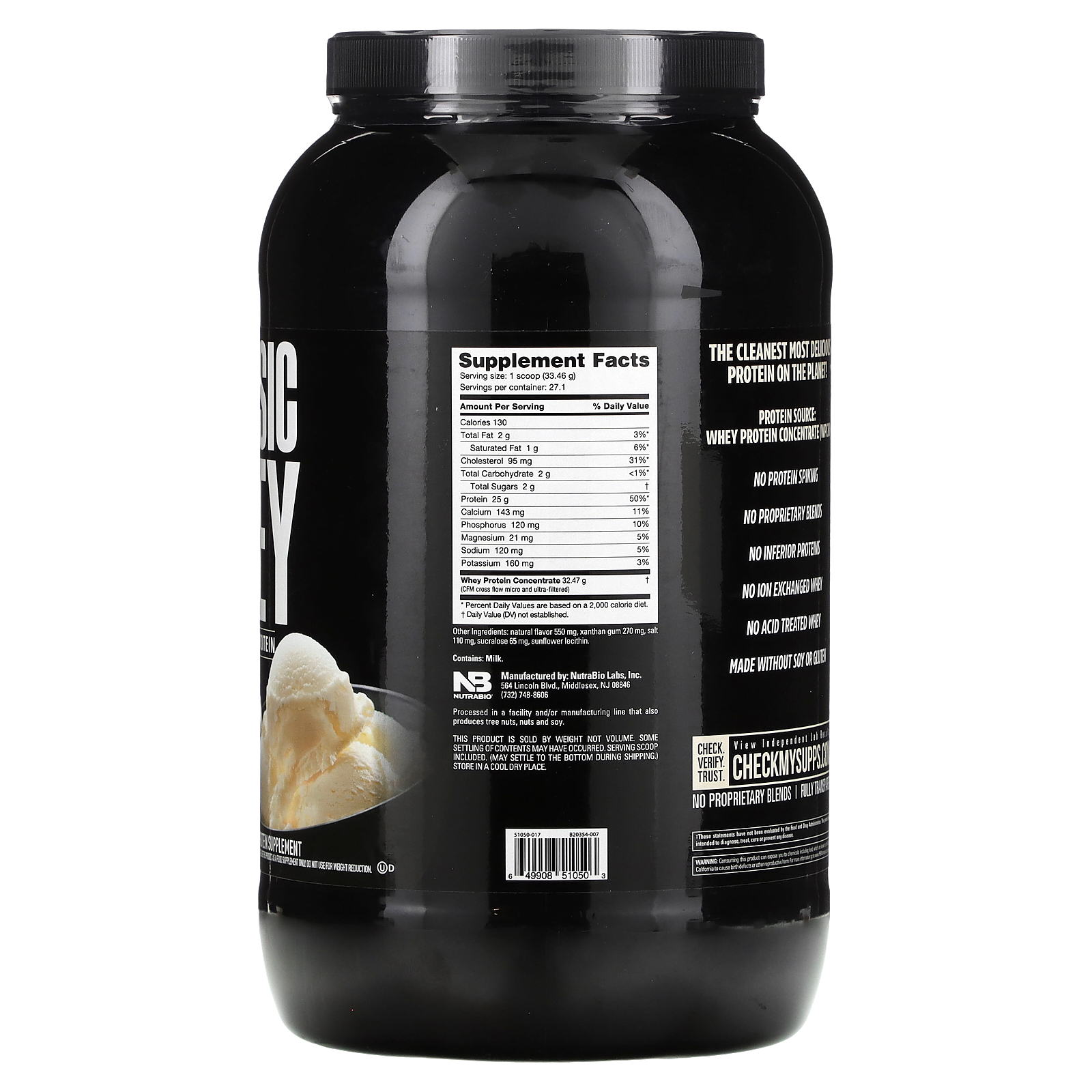 Nutrabio Labs Classic Whey Protein Creamy Vanilla 2 Lbs 907 G