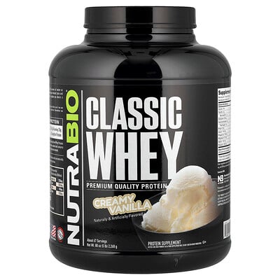 Product Image for NutraBio, Classic Whey Protein, Creamy Vanilla, 5 lbs (2,268 g)