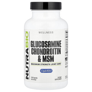 NutraBio, グルコサミン コンドロイチン MSM（メチルスルフォニルメタン）、120粒