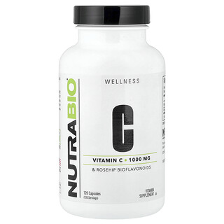 NutraBio, Vitamin C & Rosehip Bioflavonoids, 120 Capsules