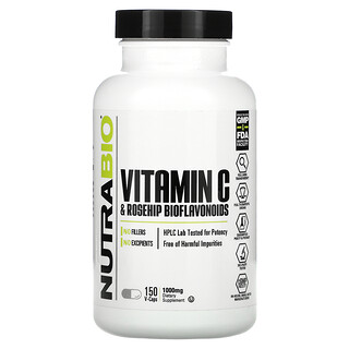 NutraBio Labs, Витамин C и биофлавоноиды шиповника, 1000 мг, 150 V-капсул