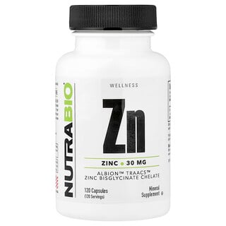 NutraBio, Cink, 30 mg, 120 kapsula