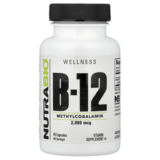 NutraBio, Vitamina B12, 2000 mcg, 90 cápsulas