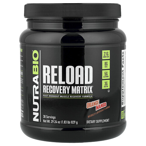 NutraBio, Reload Recovery Matrix, Nahrungsergänzungsmittel zur Muskelentspannung, Orange-Mango, 829 g (1,83 lb.)