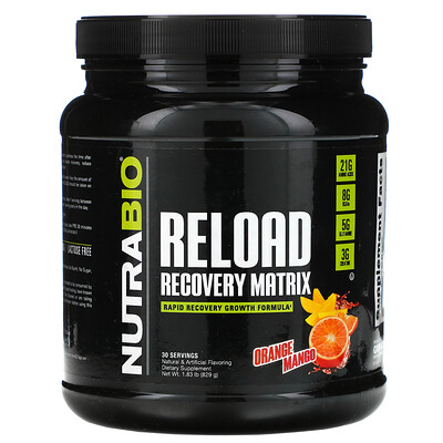 NutraBio Labs Reload Recovery Matrix, Orange Mango, 1.84 lb (831 g)