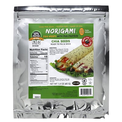 

Norigami Egg Wraps with Pea Protein Chia Seeds 10 Thin Wraps 1.4 oz (40 g)