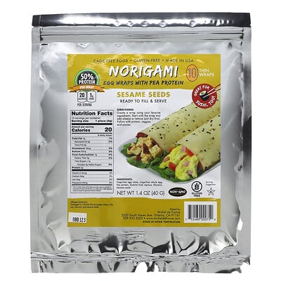 

Norigami, Egg Wraps with Pea Protein, Sesame Seeds, 10 Thin Wraps, 1.4 oz (40 g)