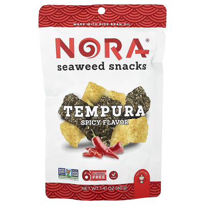 Nora Snacks, Bocadillos de algas marinas, Tempura, Especias, 40 g (1,41 oz)