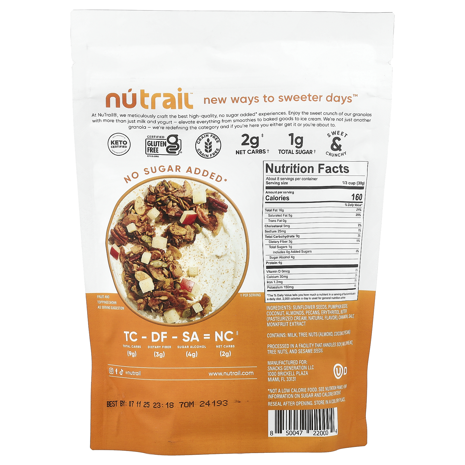 NuTrail Nut Granola, Cinnamon Pecan, No Sugar Added, Gluten Free
