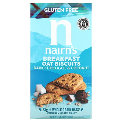 Nairn's Овсяное печенье для завтрака, темный шоколад и кокос, 160 г (5,64 унции)